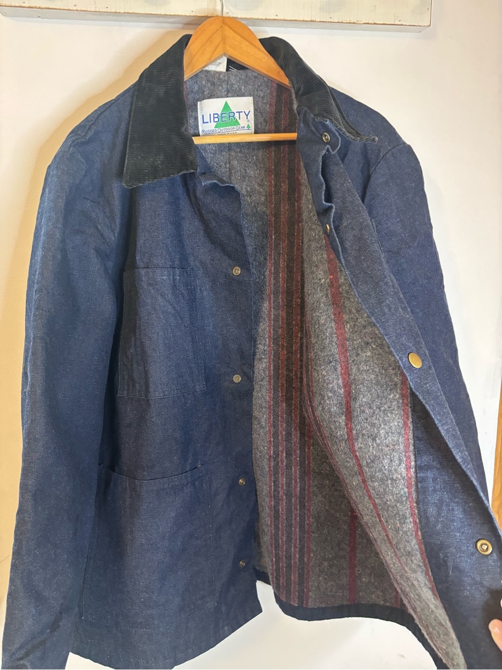 Liberty Rugged Navy Denim Blanket Lined Chore Jacket with Corduroy Collar